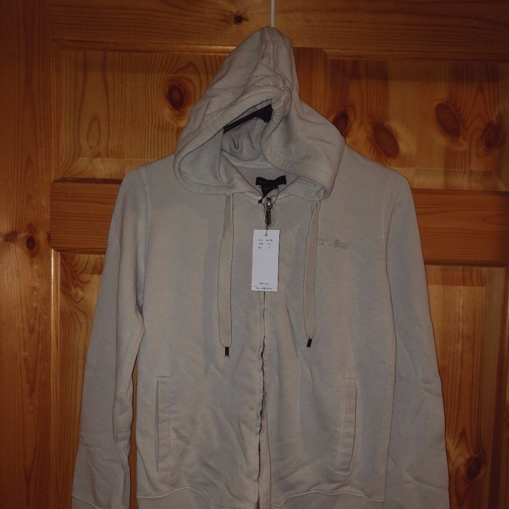 BCBG Max Azria Women Steel Grey Full Zip Hoodie Gothic Logo BC11504J NWT Size S